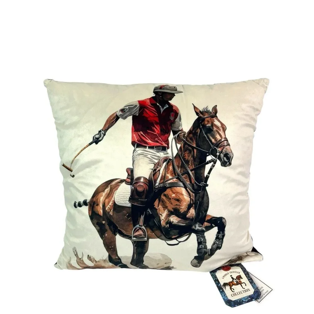 Pificio Firenze Horse Polo Velvet Throw Pillow 18x18 Equestrian Made in Italy